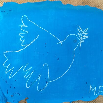 M.Pūces-Freijas "Miera balodis"-gravējums ģipša plāksnē. 24.03.2022.